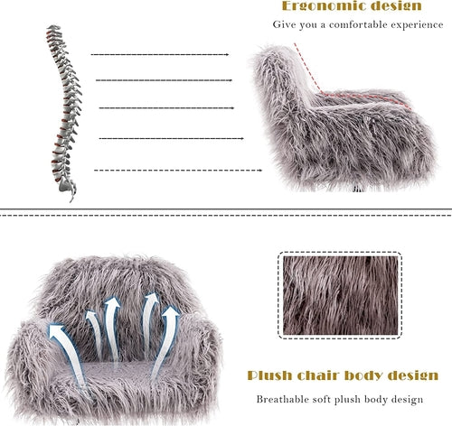 Gray Faux Fur Swivel Office Chair For Home Office Desk