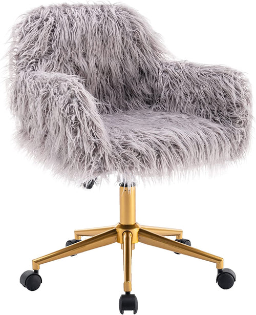 Gray Faux Fur Swivel Office Chair For Home Office Desk