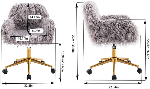 Gray Faux Fur Swivel Office Chair For Home Office Desk